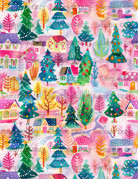 Colorful Christmas Village Pattern Image Sheet For Polymer Clay Transfer Decal DIGITAL FILE OR PRINTED