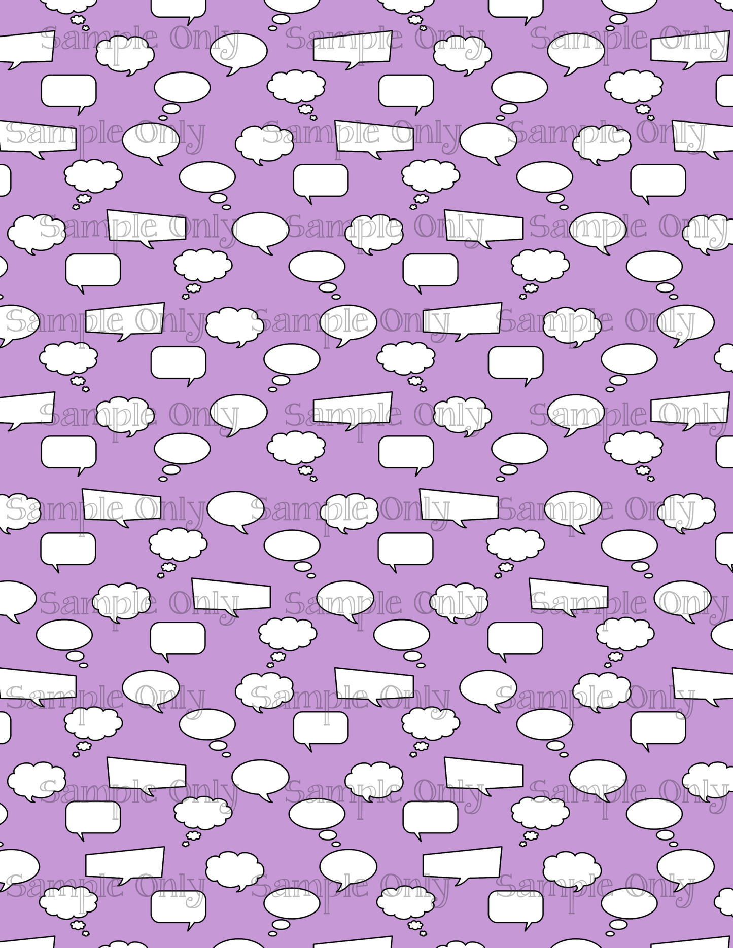 Comic Thought Bubbles PURPLE Pattern Image Sheet For Polymer Clay Transfer Decal DIGITAL FILE OR PRINTED