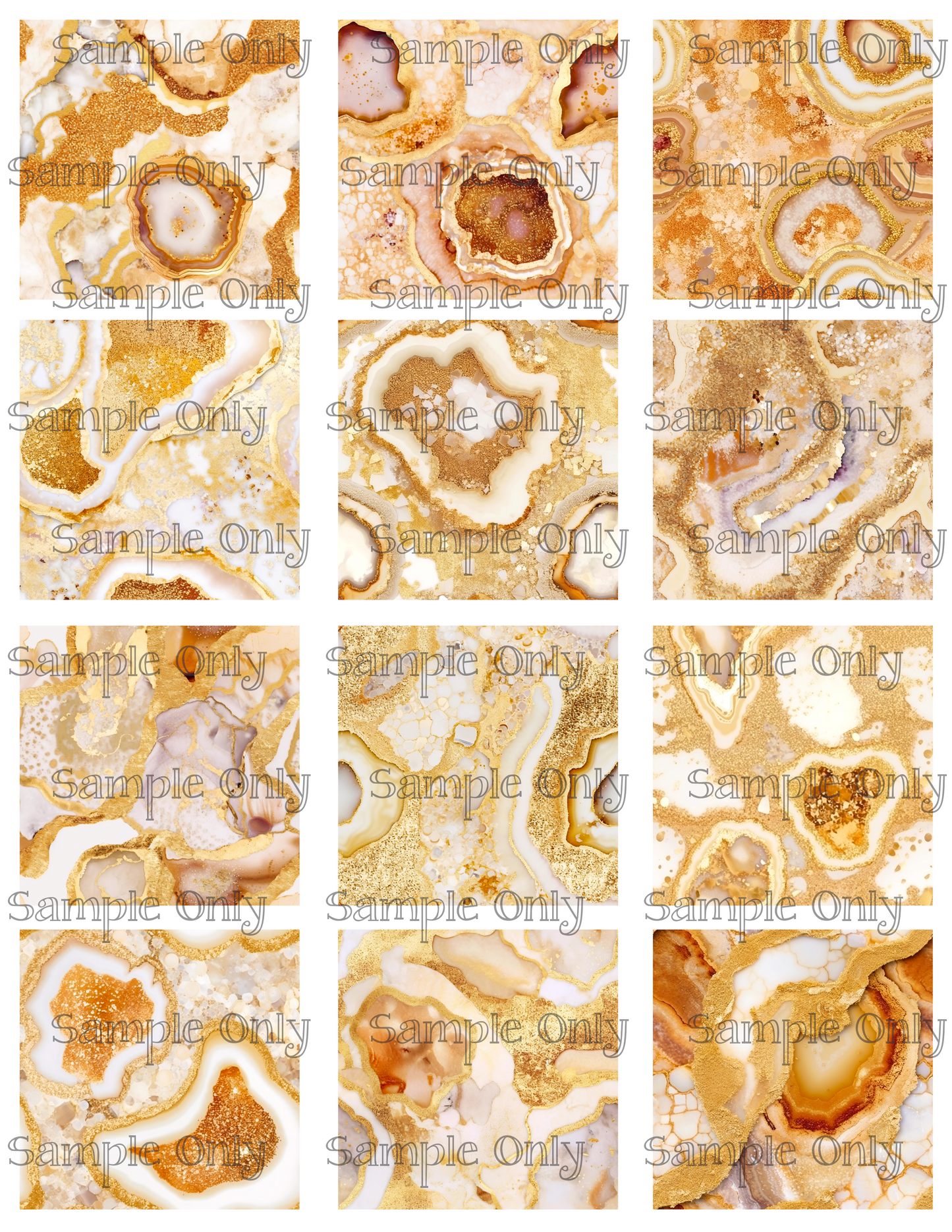 Cream and Gold Geode Agate Stone 2 Inch Image Transfer Sheet For Polymer Clay