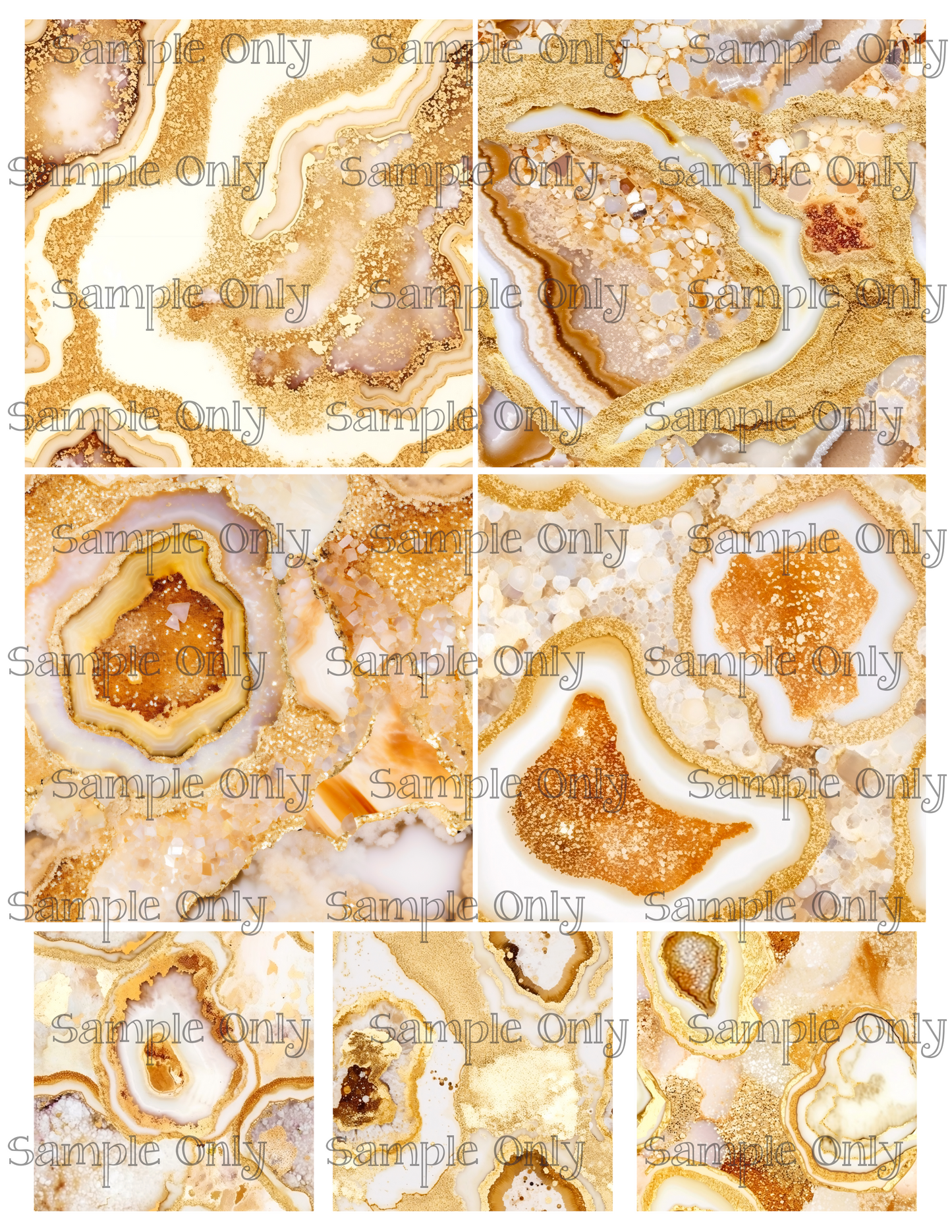 Cream and Gold Geode Agate Stone 4 Inch Image Transfer Sheet For Polymer Clay