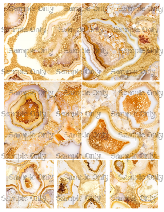 Cream and Gold Geode Agate Stone 4 Inch Image Transfer Sheet For Polymer Clay