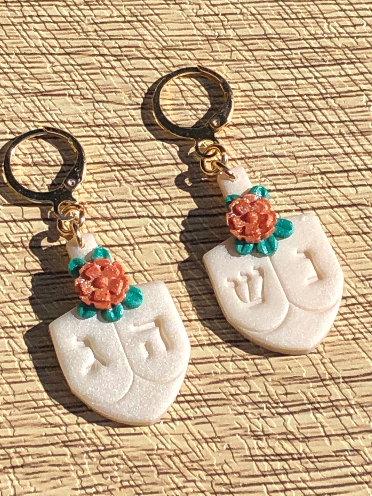 Floral Hanukkah Dreidel Statement  Dangle Earrings