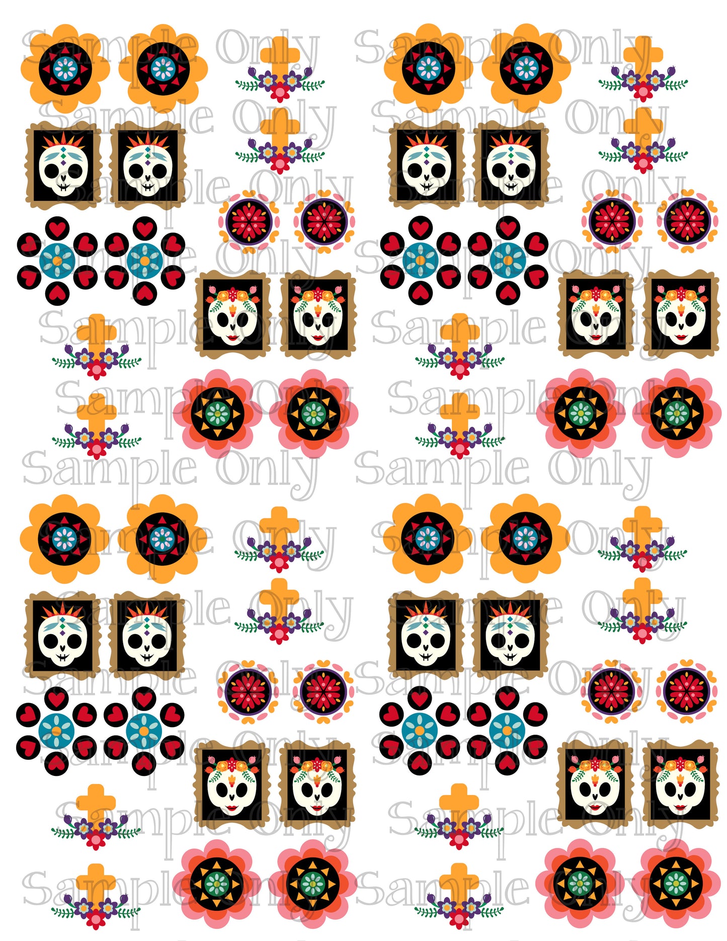 1 inch Day Of The Dead Image Sheet For Polymer Clay Transfer Decal DIGITAL FILE OR PRINTED