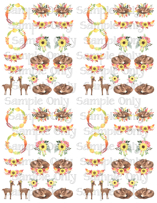 Autumn Deer and Sunflower Floral Image Sheet For Polymer Clay Transfer Decal DIGITAL FILE OR PRINTED