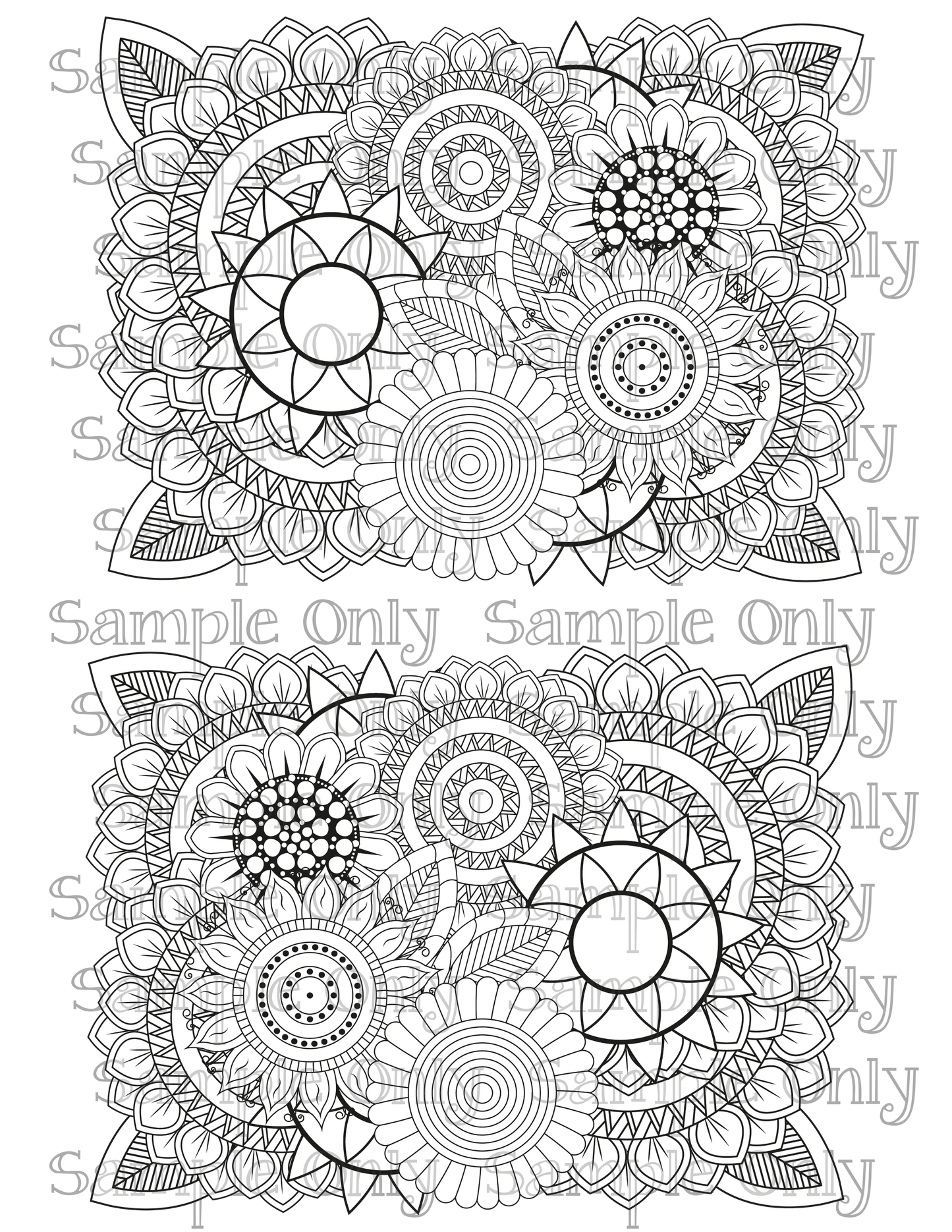 Color Your Own Wildflower Floral Zentangle Doodle Art Pattern Image Sheet For Polymer Clay Transfer Decal DIGITAL FILE OR PRINTED ZF14