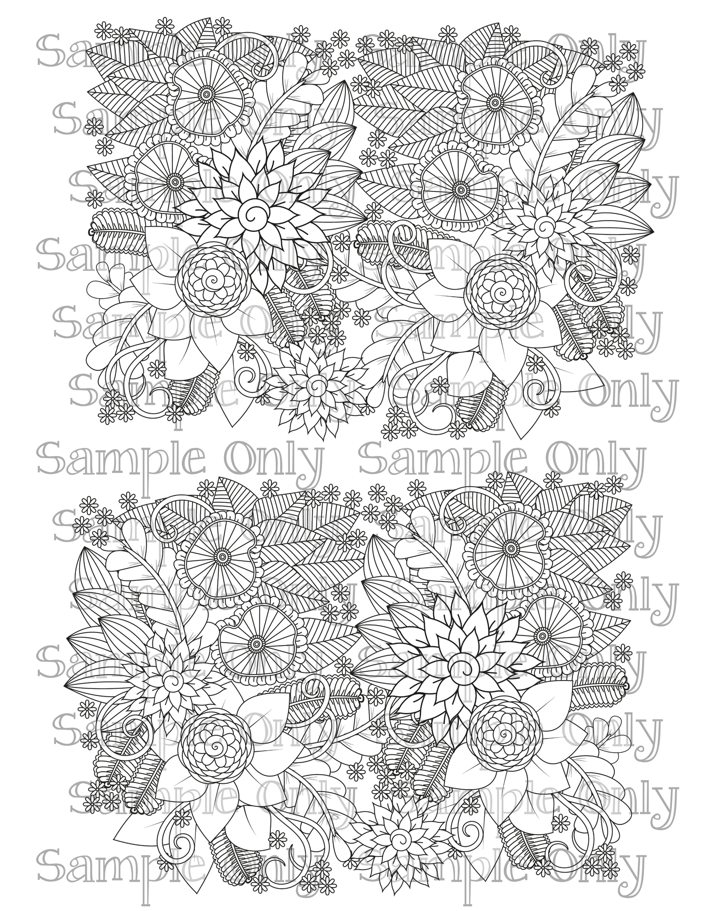 Color Your Own Flower Zentangle Doodle Art Pattern Image Sheet For Polymer Clay Transfer Decal DIGITAL FILE OR PRINTED ZF06