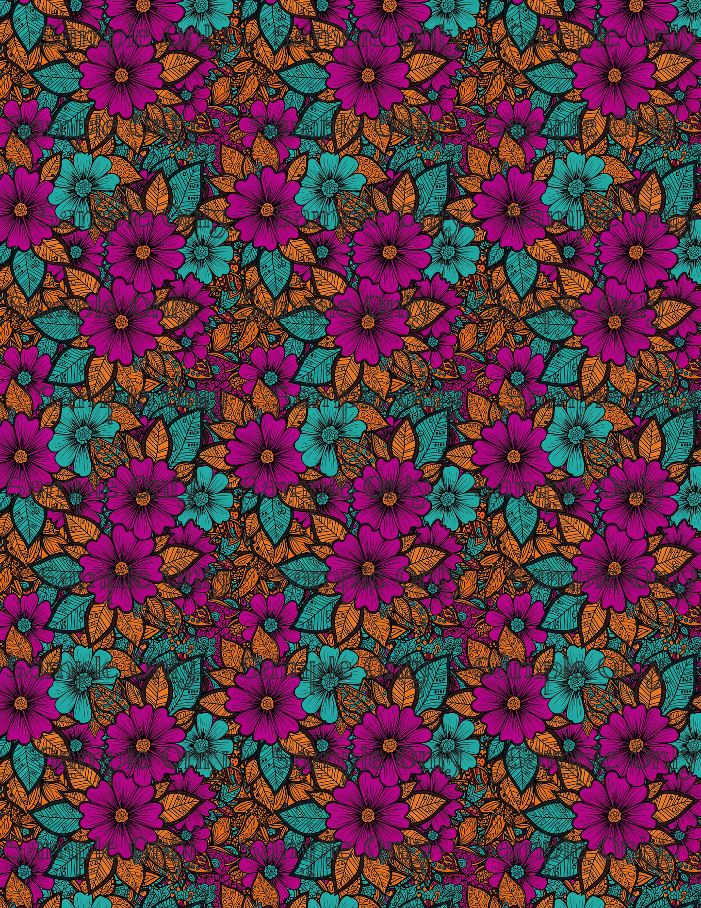 Doodled Flowers Pattern Set 1 Image Transfer Sheet For Polymer Clay