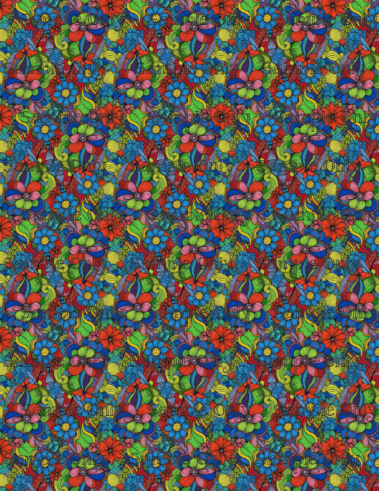 Doodled Flowers Pattern Set 4 Image Transfer Sheet For Polymer Clay
