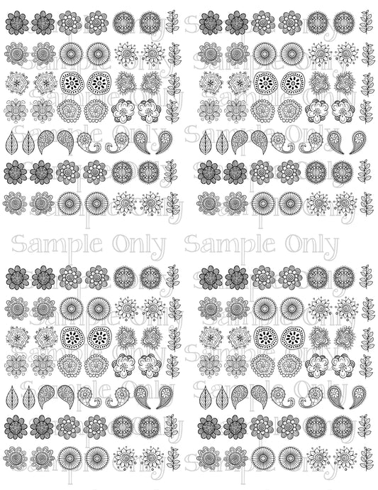 Small Mendi Doodle Flowers DIGITAL OR PRINTED Image Transfer Sheet For Polymer Clay