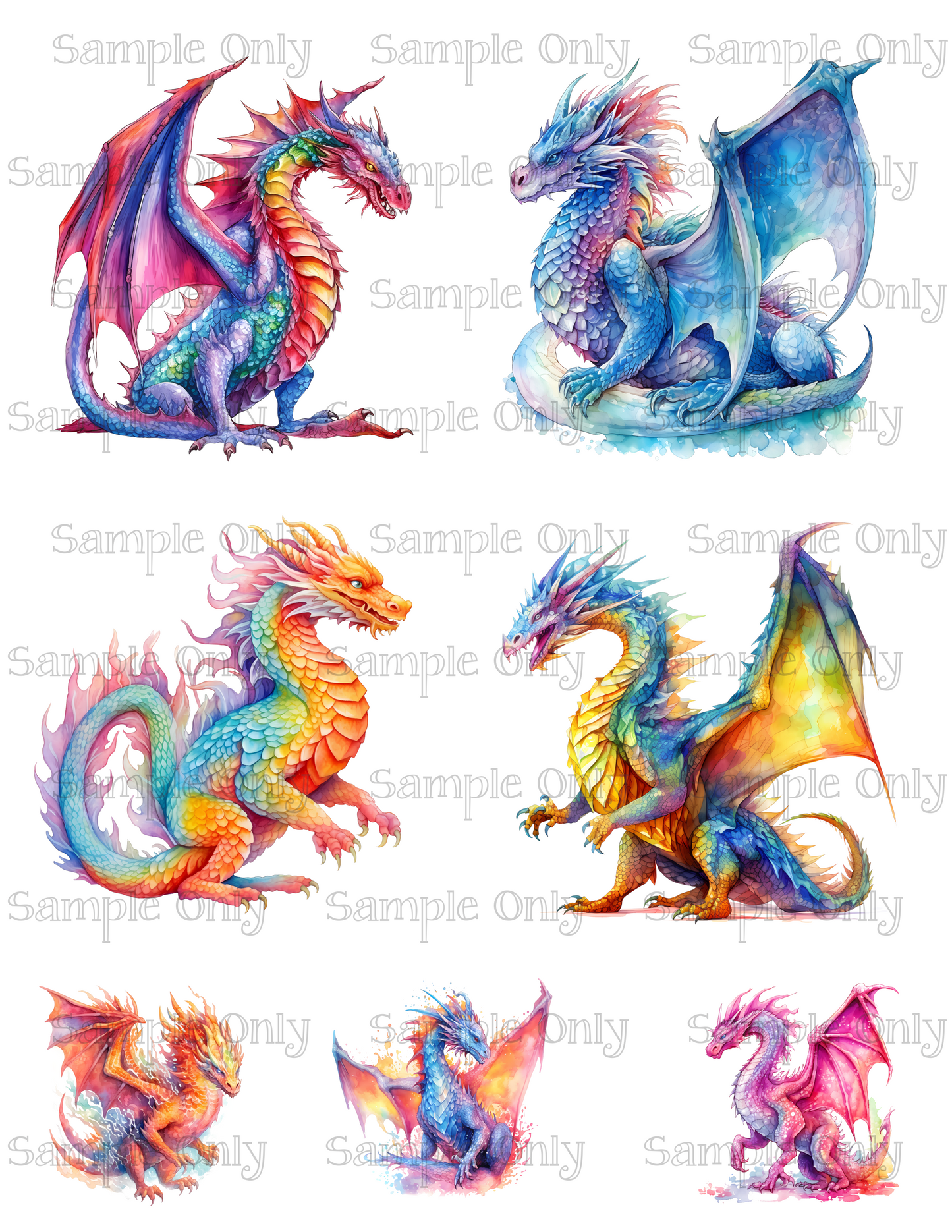 Dragon Set-5 3.5 Inch Image Sheet For Polymer Clay Transfer Decal DIGITAL FILE OR PRINTED