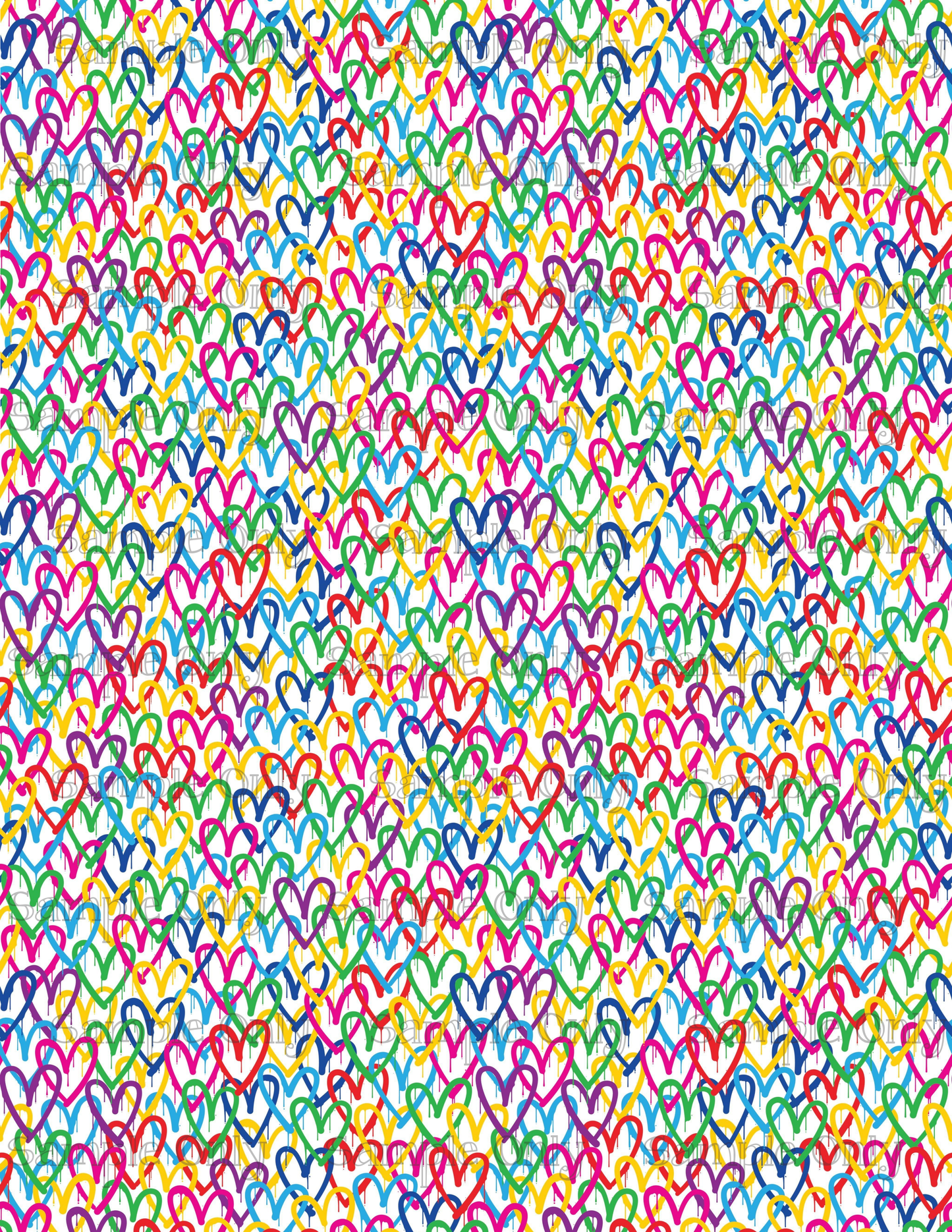 Drippy Rainbow Hearts Pattern Image Sheet For Polymer Clay Transfer Decal DIGITAL FILE OR PRINTED