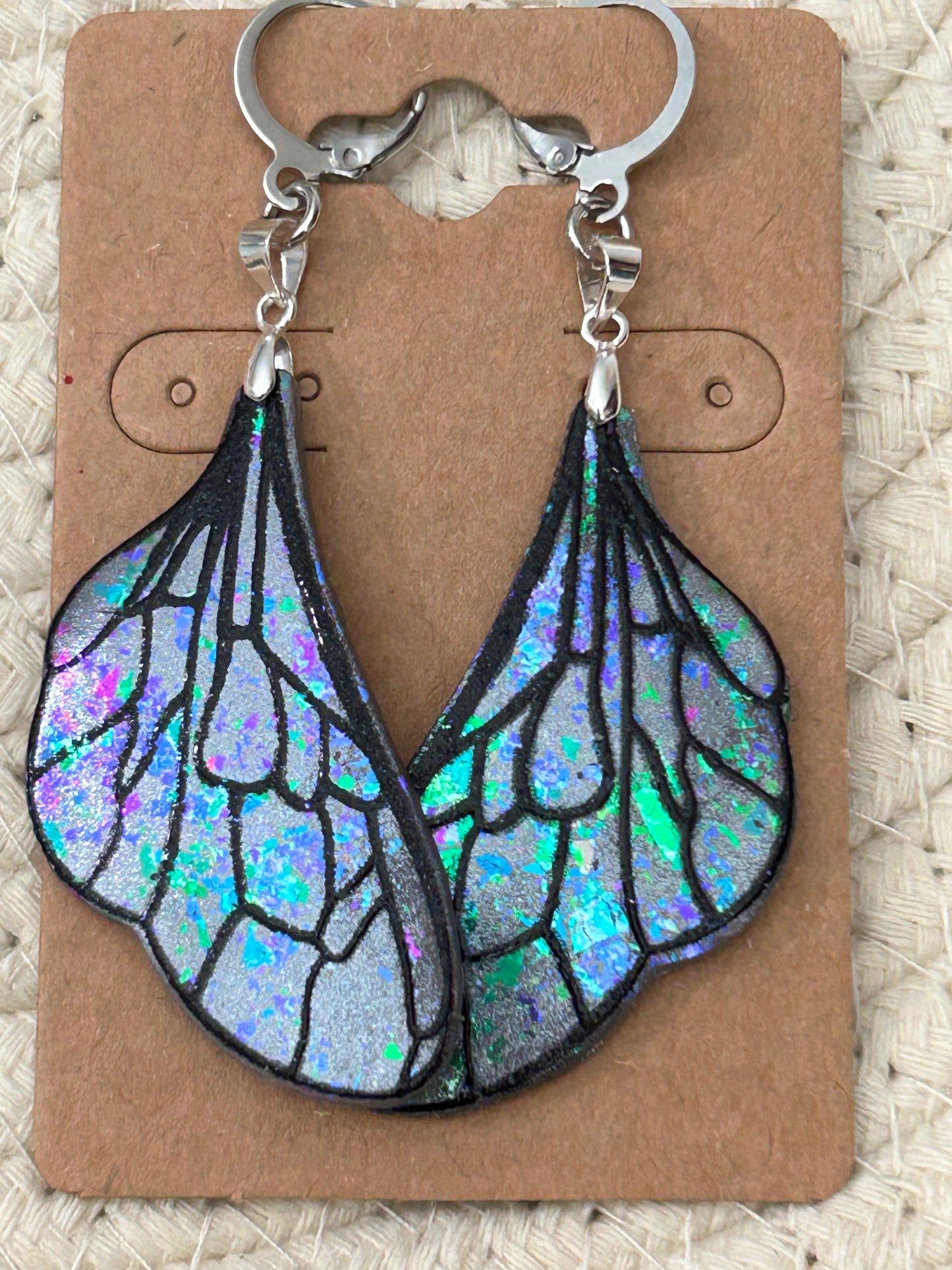 Dark Fairy Moth Wing Statement Dangle Earrings