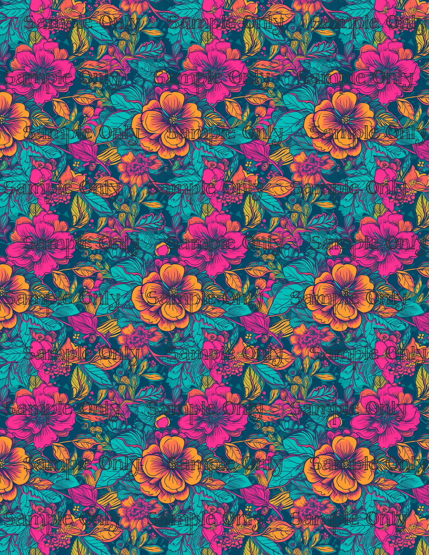 Electric Neon Floral Pattern Set 1 Image Transfer Sheet For Polymer Clay