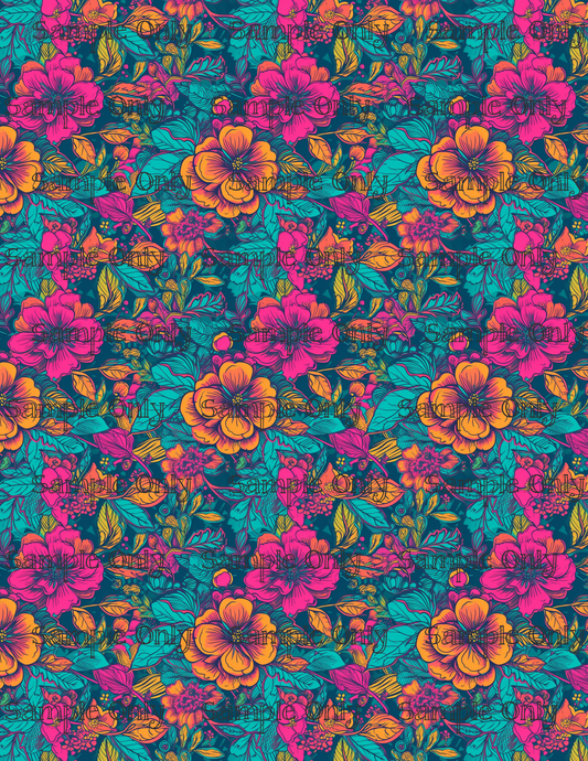 Electric Neon Floral Pattern Set 1 Image Transfer Sheet For Polymer Clay