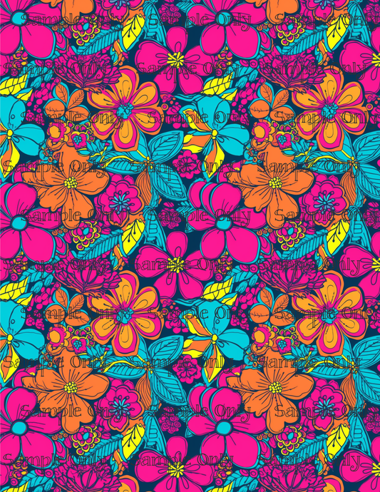 Electric Neon Floral Pattern Set 2 Image Transfer Sheet For Polymer Clay