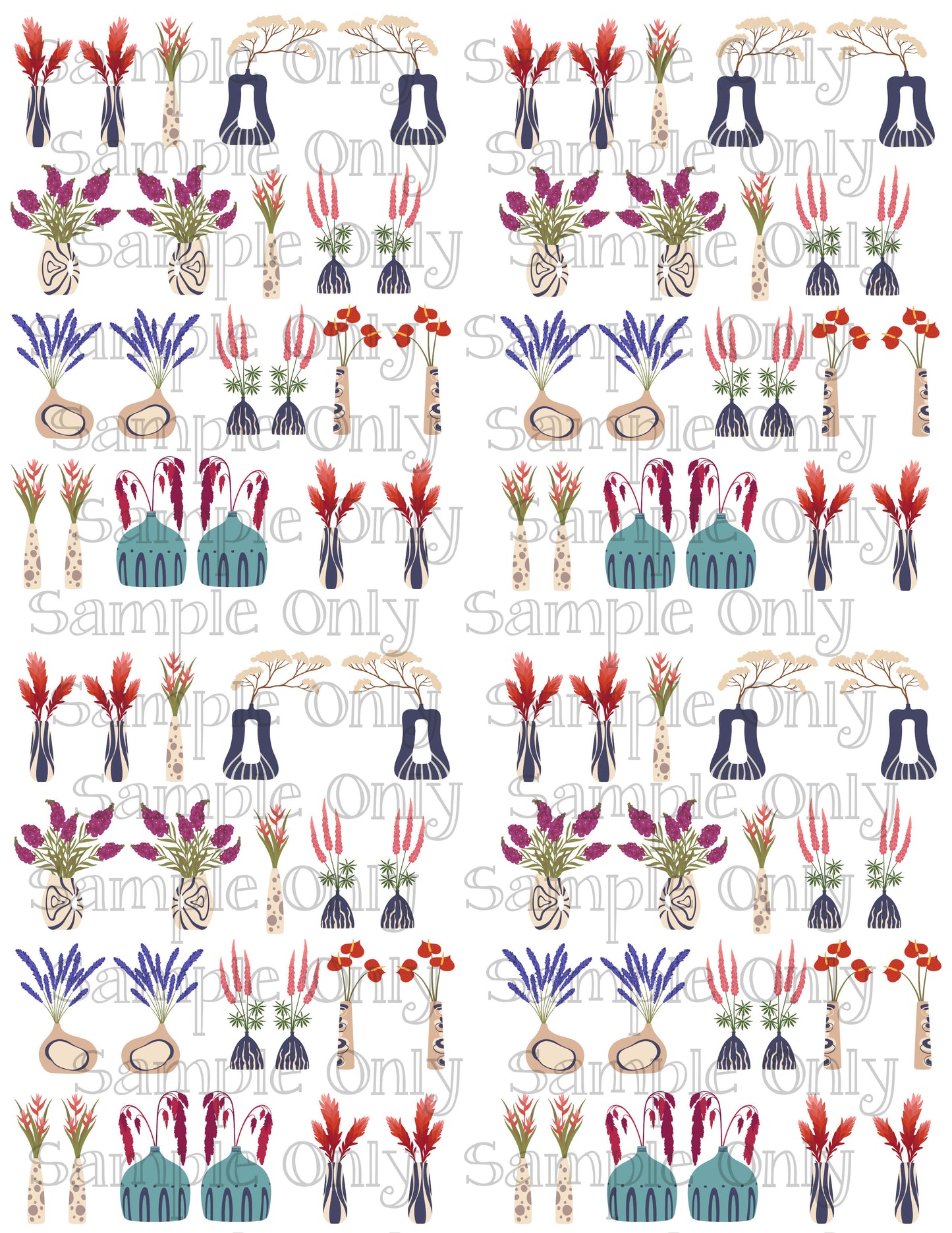 Flower Arrangements In Boho Vases Set 2 Image Sheet For Polymer Clay Transfer Decal DIGITAL FILE OR PRINTED