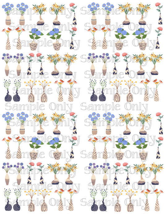 Flower Arrangements In Boho Vases Set 1 Image Sheet For Polymer Clay Transfer Decal DIGITAL FILE OR PRINTED