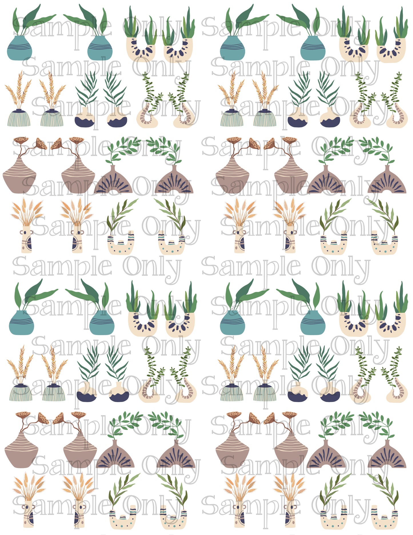 Flower Arrangements In Boho Vases Set 3 Image Sheet For Polymer Clay Transfer Decal DIGITAL FILE OR PRINTED