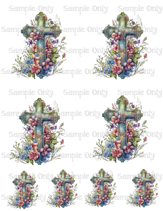 3.5 Inch Pagan Floral Cross Image Sheet For Polymer Clay Transfer Decal DIGITAL FILE OR PRINTED