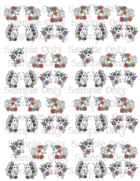 Floral Skeleton Unicorn Image Sheet For Polymer Clay Transfer Decal DIGITAL FILE OR PRINTED