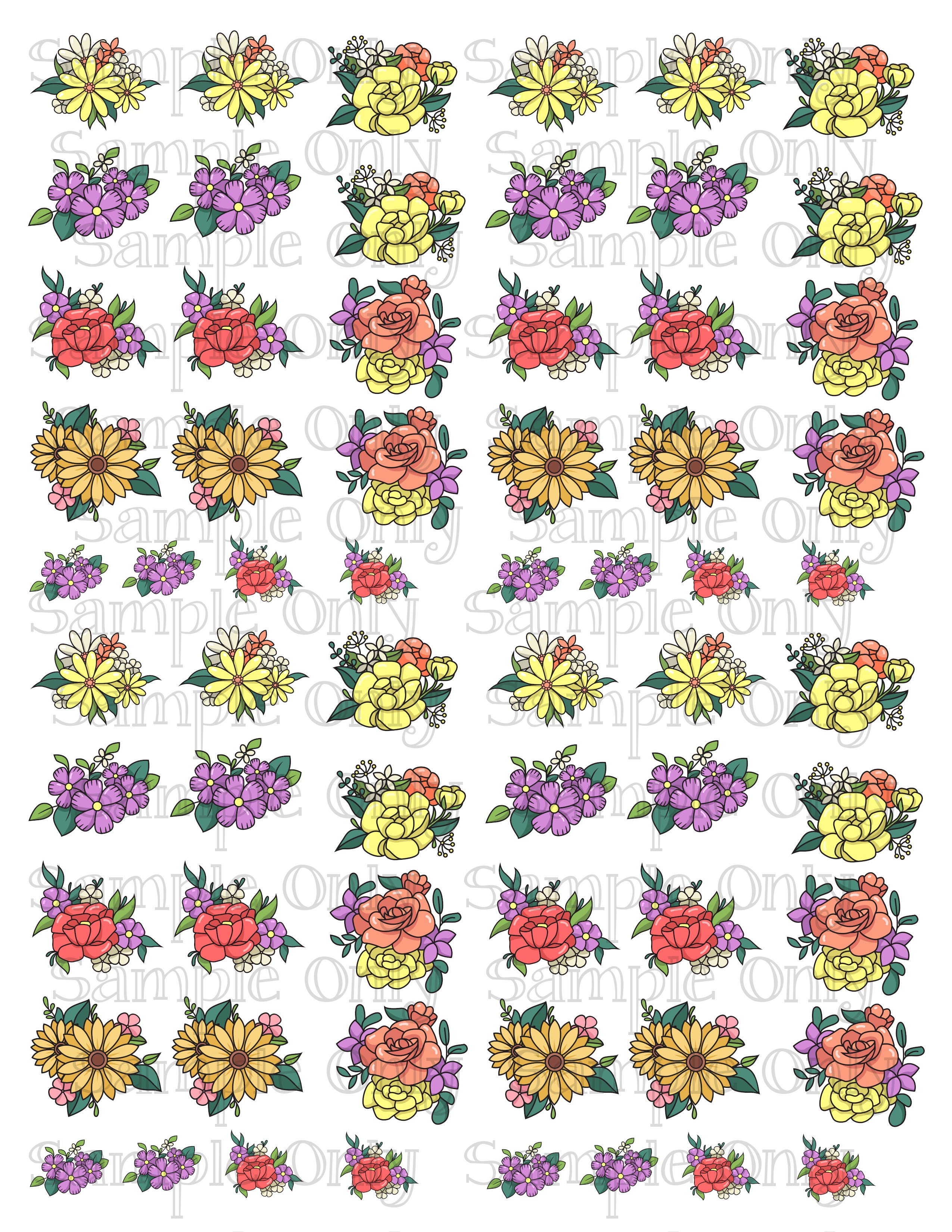 Transferable Flower Patterns Bright Floral Set 3 Image Sheet For Polymer Clay Transfer Decal DIGITA ...