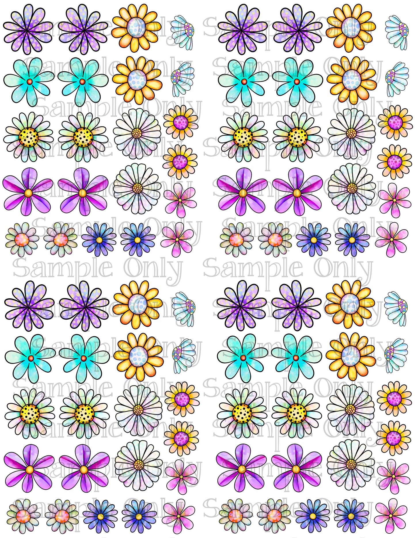 1 Inch Funky Flowers Set 1 Image Transfer Sheet For Polymer Clay