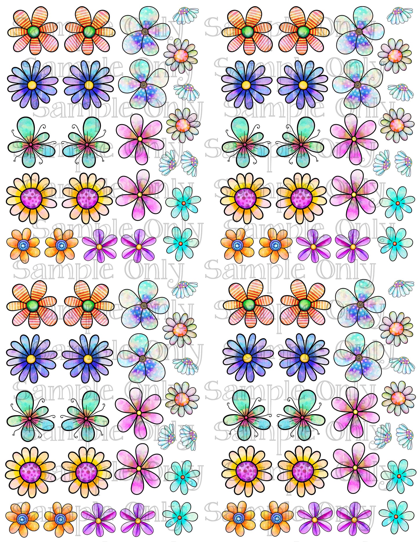 1 Inch Funky Flowers Set 2 Image Transfer Sheet For Polymer Clay