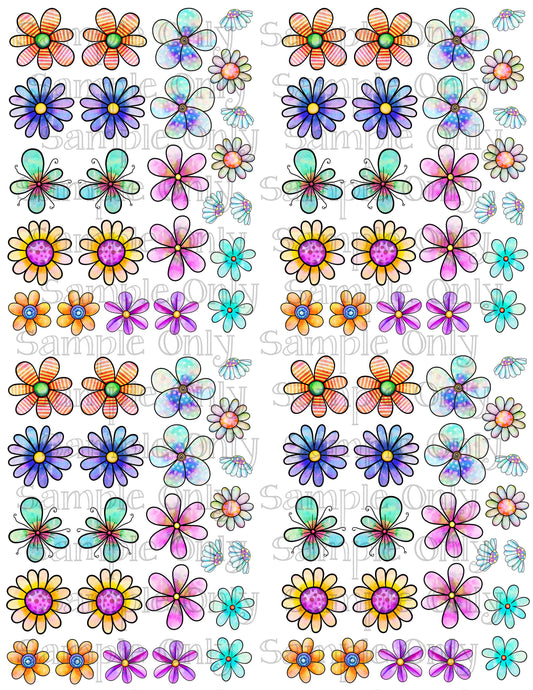 1 Inch Funky Flowers Set 2 Image Transfer Sheet For Polymer Clay