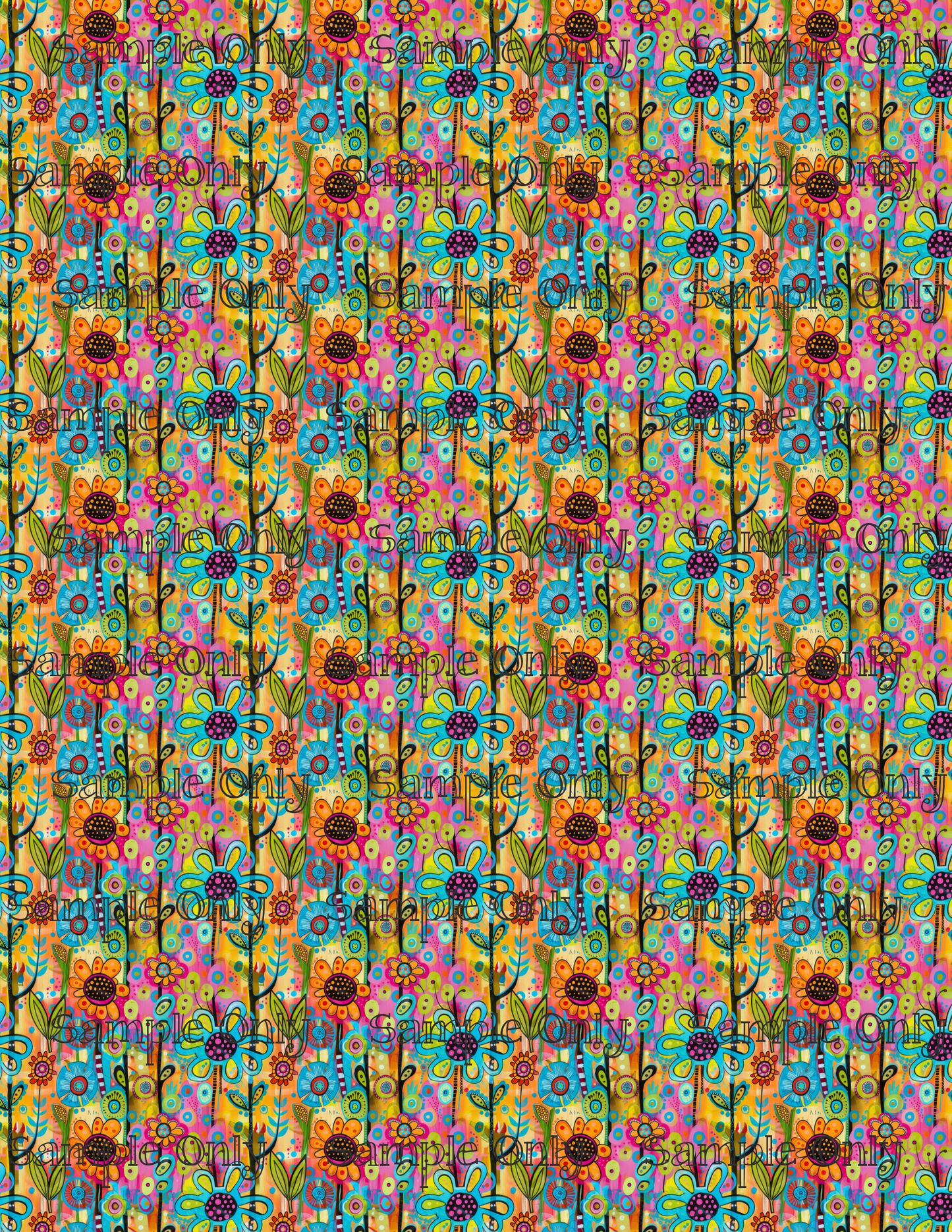 Funky Rows Of Flowers Pattern Image Transfer Sheet For Polymer Clay