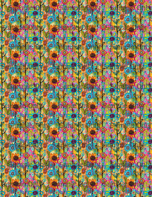 Funky Rows Of Flowers Pattern Image Transfer Sheet For Polymer Clay