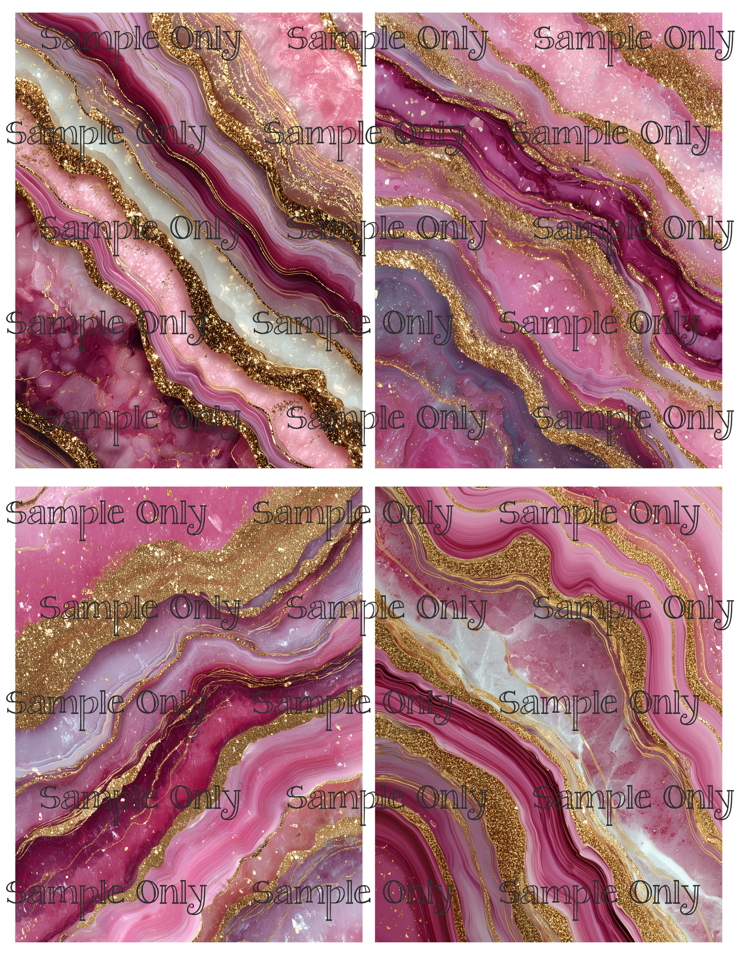 Geode Quad Blush Pink and Gold Agate Stone Pattern Image Transfer Sheet For Polymer Clay