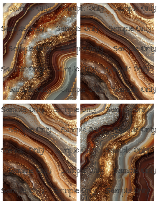 Geode Quad Brown and Gold Agate Stone Pattern Image Transfer Sheet For Polymer Clay