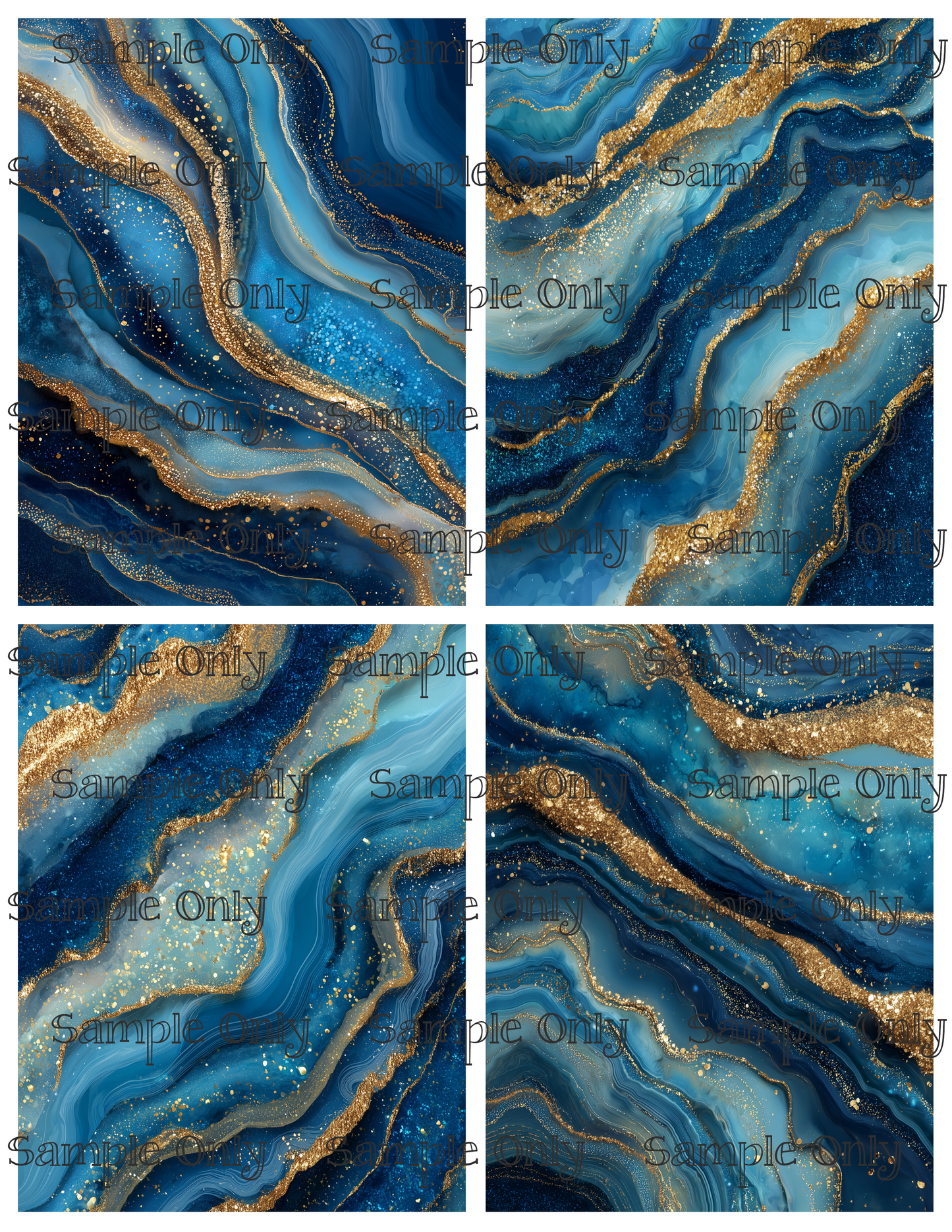 Geode Quad Deep Blue and Gold Agate Stone Pattern Image Transfer Sheet For Polymer Clay