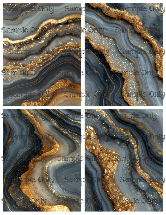 Geode Quad Grey and Gold Agate Stone Pattern Image Transfer Sheet For Polymer Clay