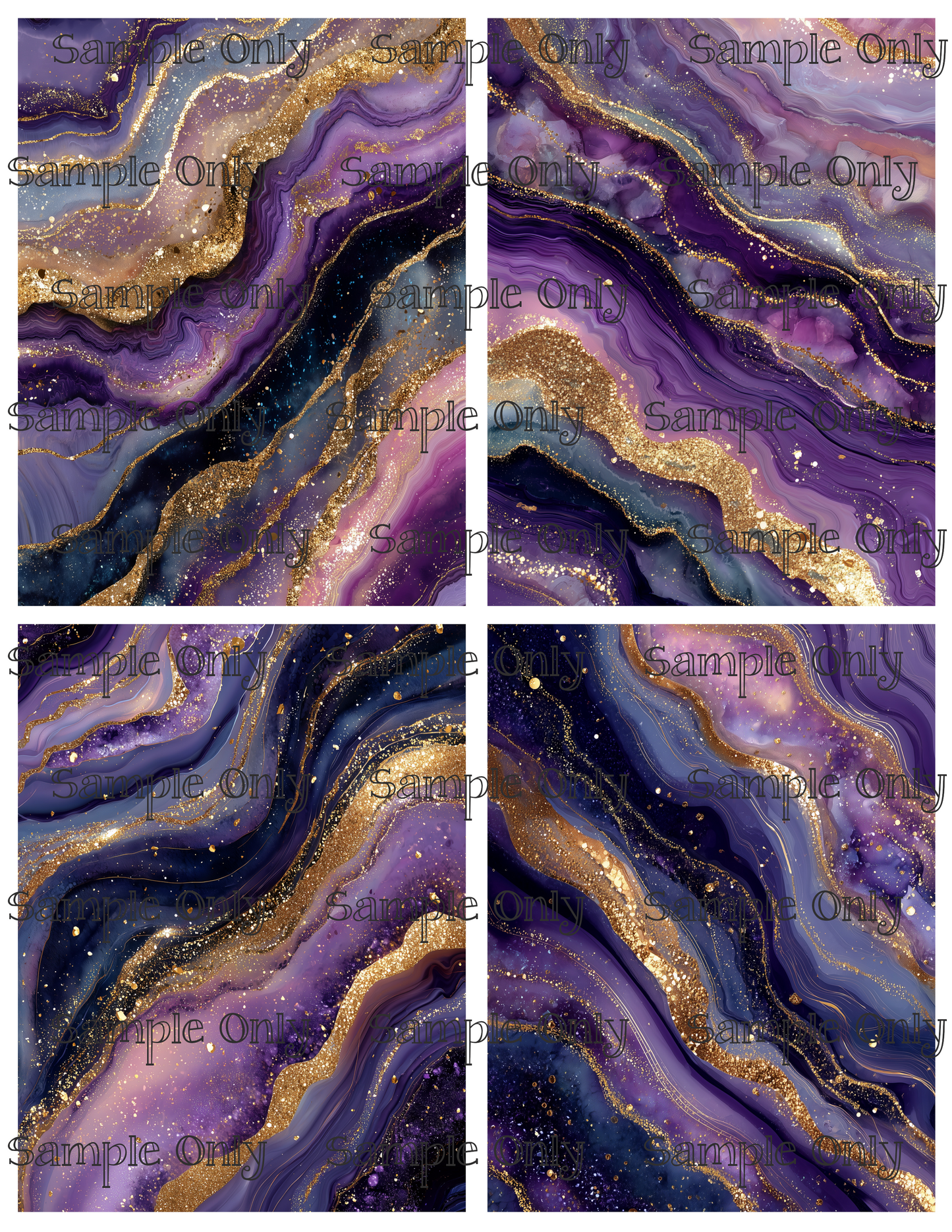 Geode Quad Royal Purple and Gold Agate Stone Pattern Image Transfer Sheet For Polymer Clay