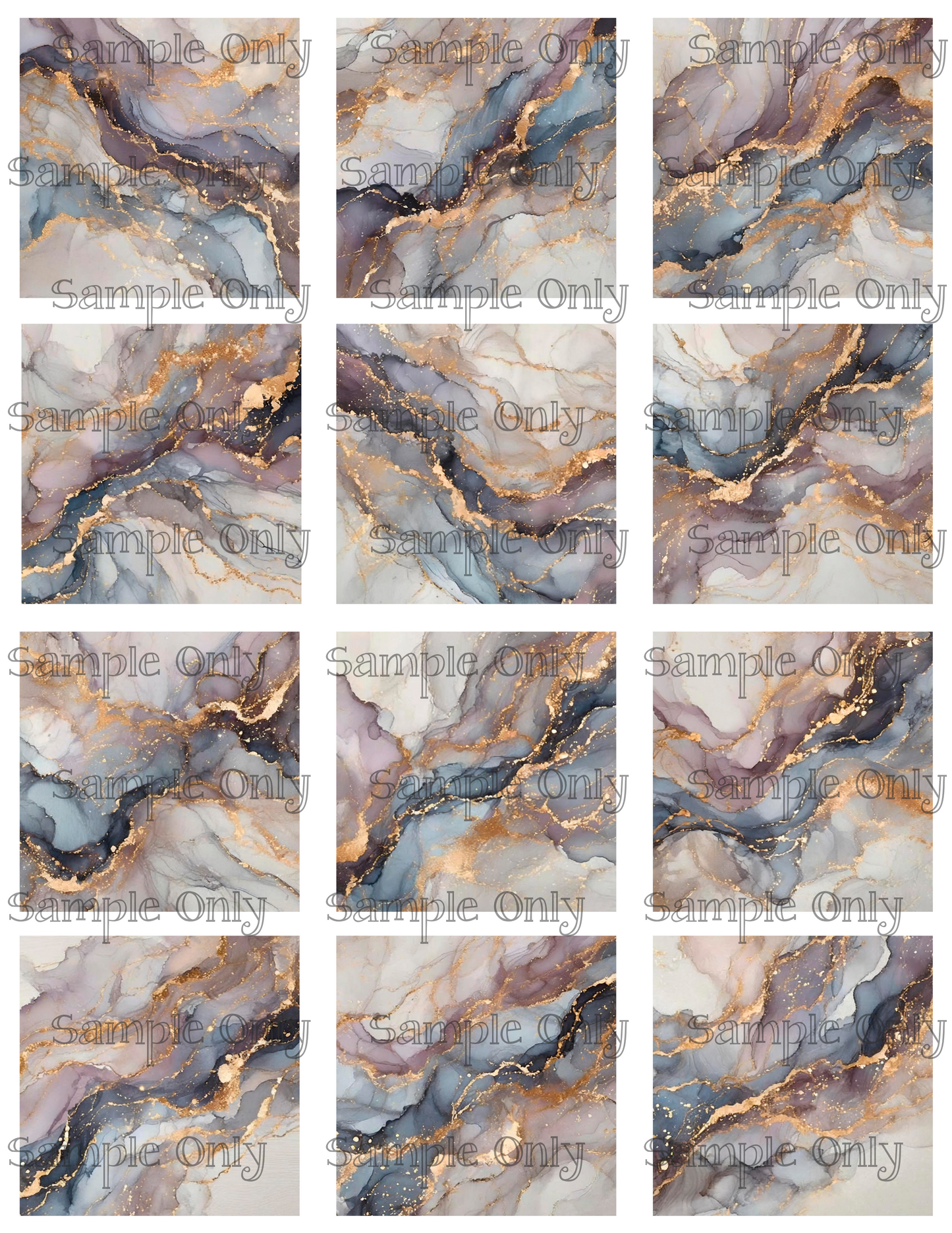 Grey and Gold Faux Ink 2 Inch Image Transfer Sheet For Polymer Clay