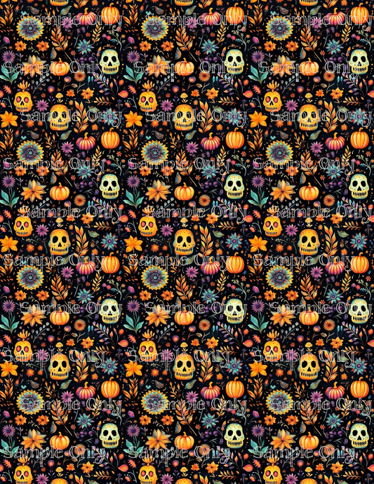Halloween Floral Skulls 01 Image Sheet For Polymer Clay Transfer Decal DIGITAL FILE OR PRINTED