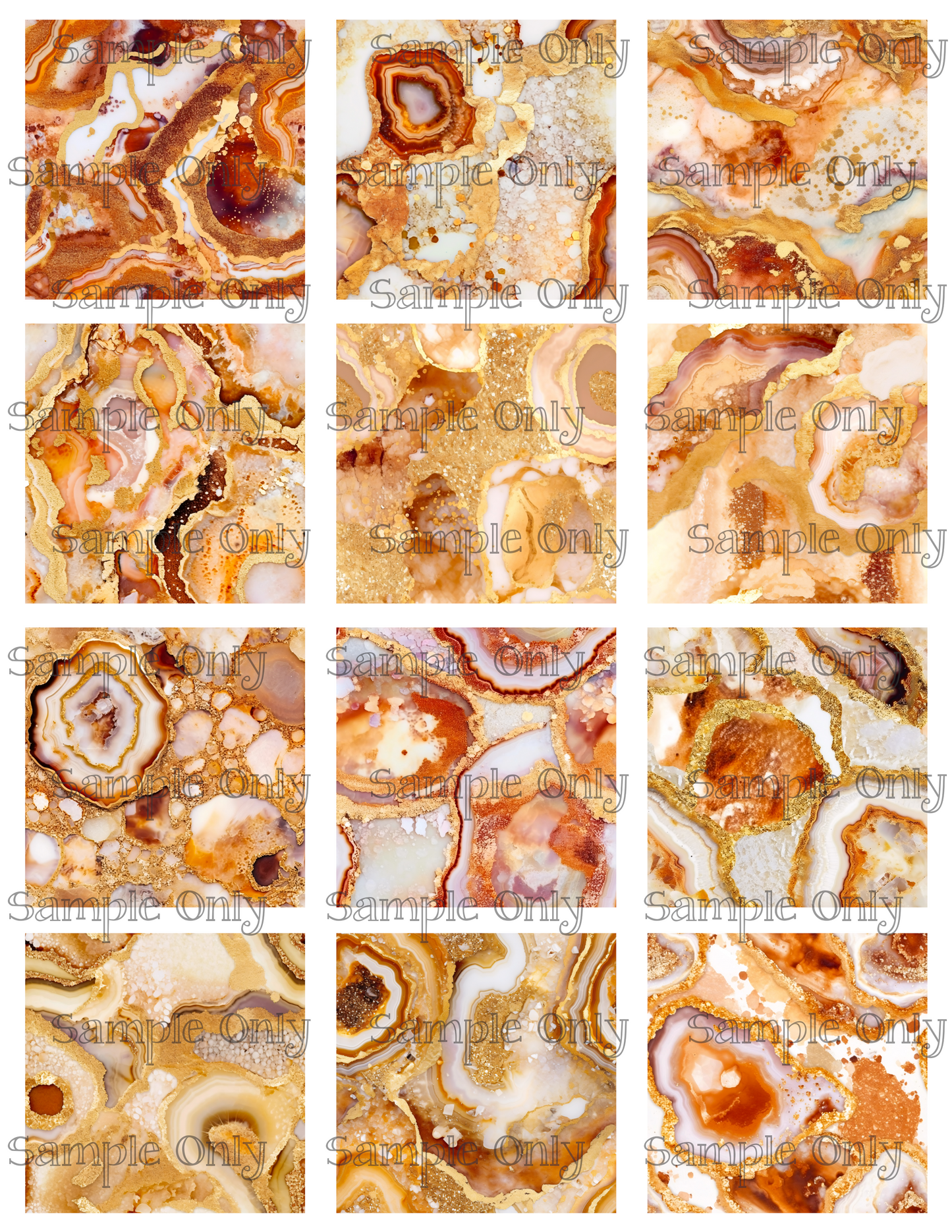 Honey and Gold Geode Agate Stone 2 Inch Image Transfer Sheet For Polymer Clay