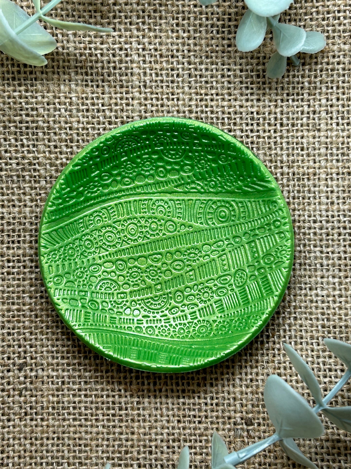 Peridot Green Abstract Wave Polymer Clay Jewelry Trinket Ring Dish - Size Small 3 Inch