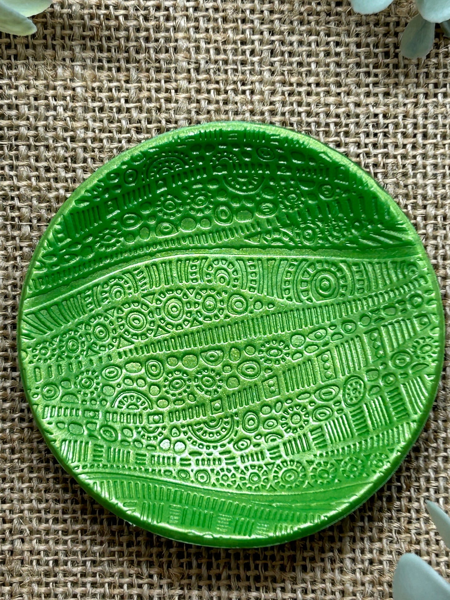 Peridot Green Abstract Wave Polymer Clay Jewelry Trinket Ring Dish - Size Small 3 Inch