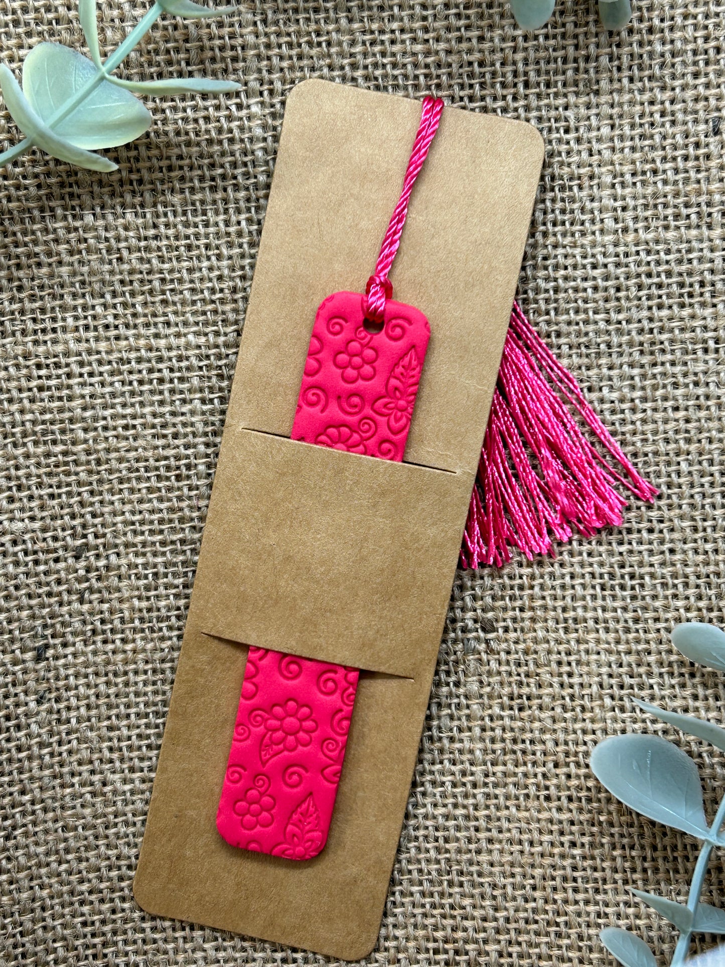 Raspberry Pink Wild Daisy Flower Polymer Clay Bookmark With Tassel