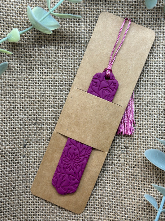 Dark Berry Wildflower Pattern Polymer Clay Bookmark With Tassel