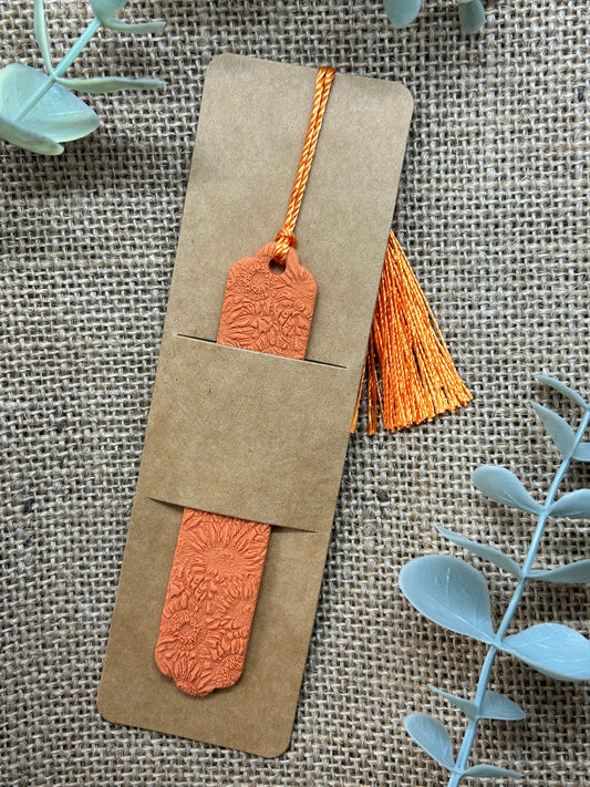 Orange Wild Sunflower Flower Polymer Clay Bookmark With Tassel