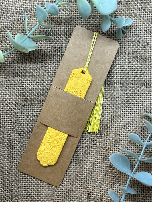 Yellow Celestial Sun and Moon Polymer Clay Bookmark With Tassel