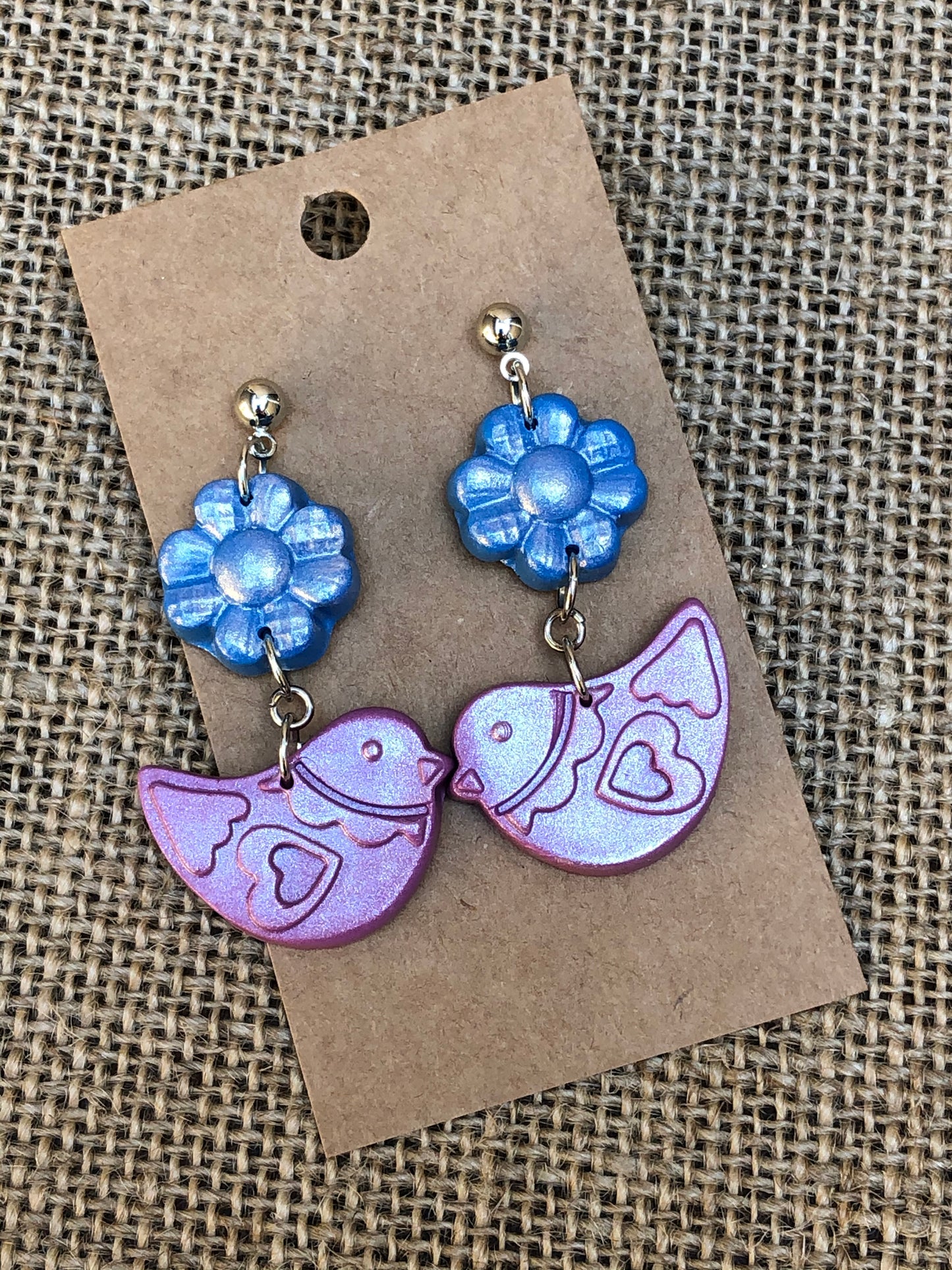 Shimmery Boho Love Bird Dangle Earrings YOU CHOOSE