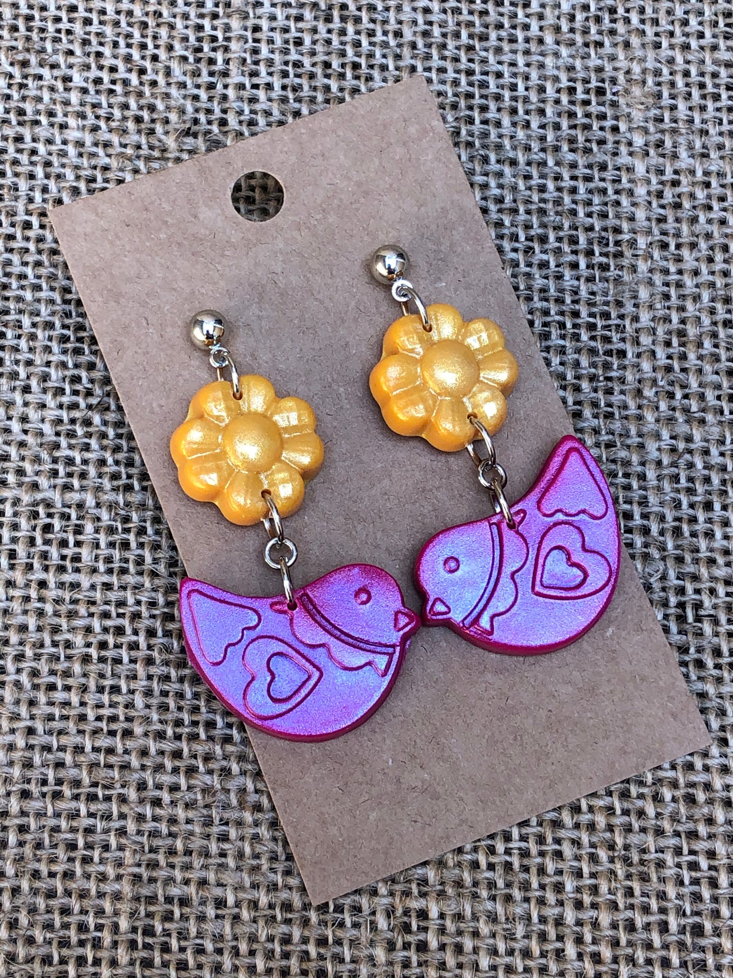 Shimmery Boho Love Bird Dangle Earrings YOU CHOOSE