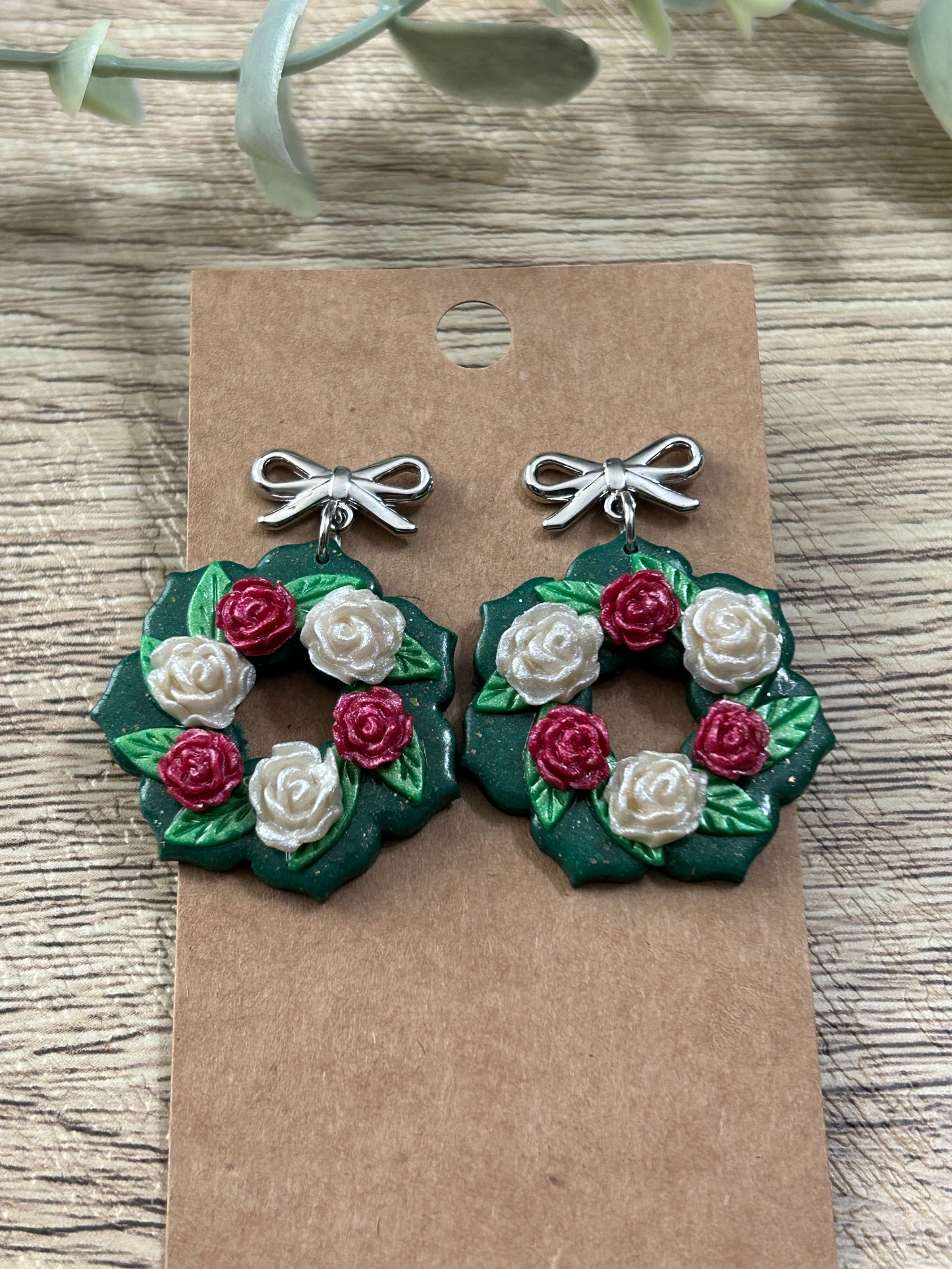 Rose Flower Garden Wreath Statement Dangle Earrings YOU CHOOSE From 3 Colors