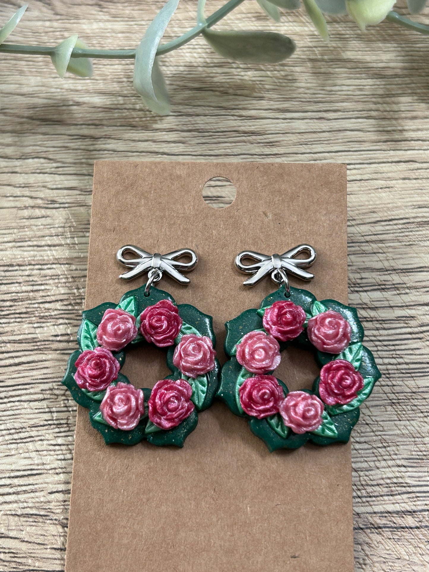 Rose Flower Garden Wreath Statement Dangle Earrings YOU CHOOSE From 3 Colors