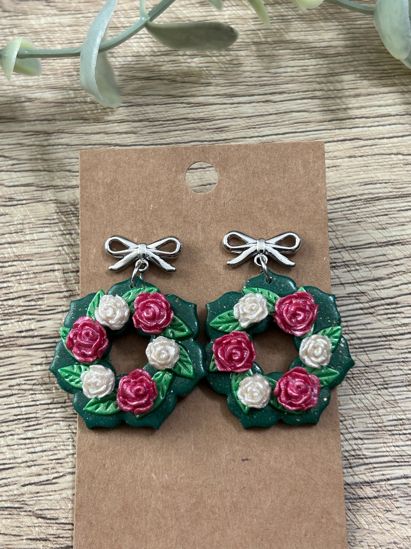 Rose Flower Garden Wreath Statement Dangle Earrings YOU CHOOSE From 3 Colors