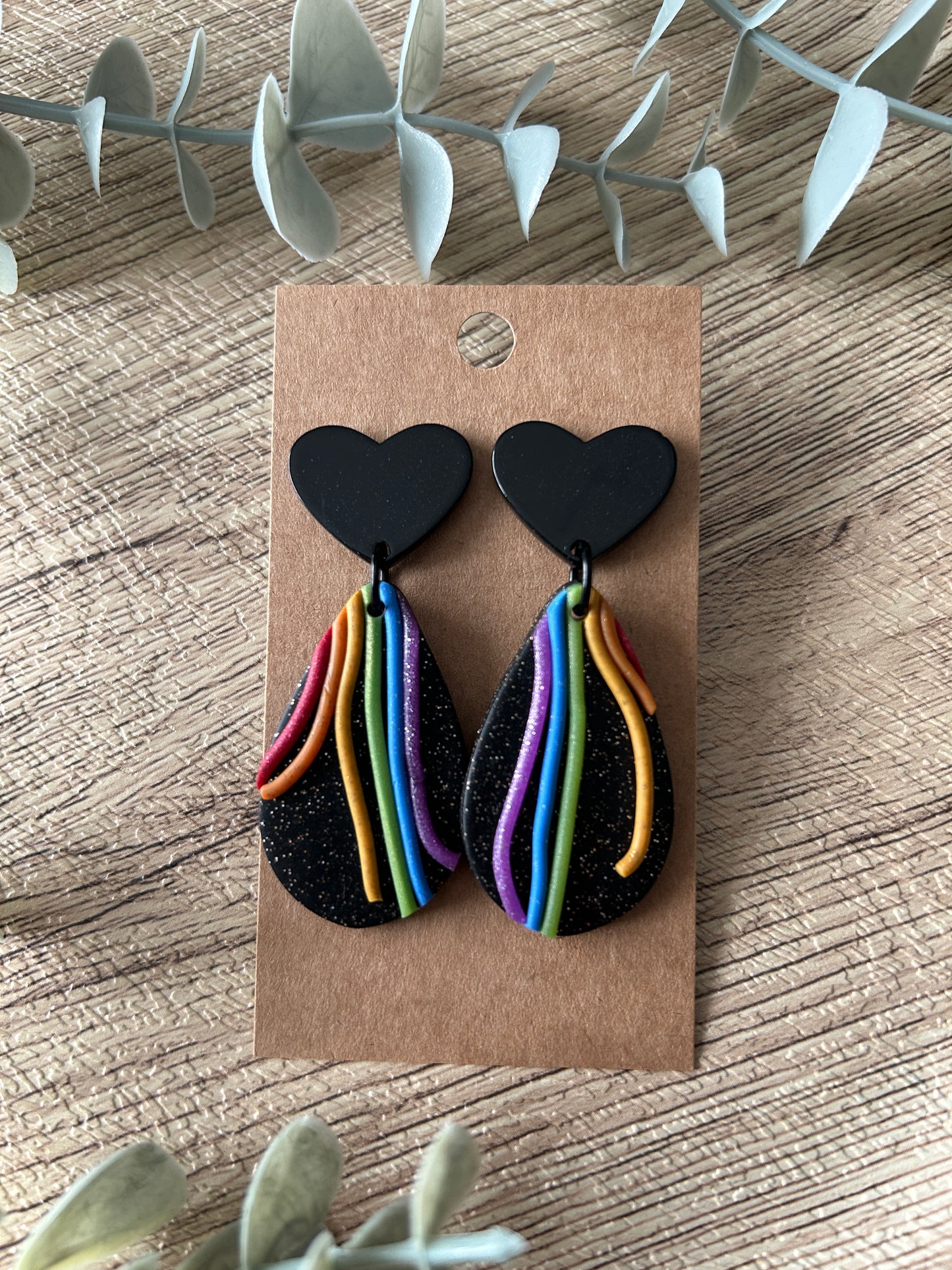 Retro Black Rainbow Statement Dangle Earrings YOU CHOOSE From 2 Styles